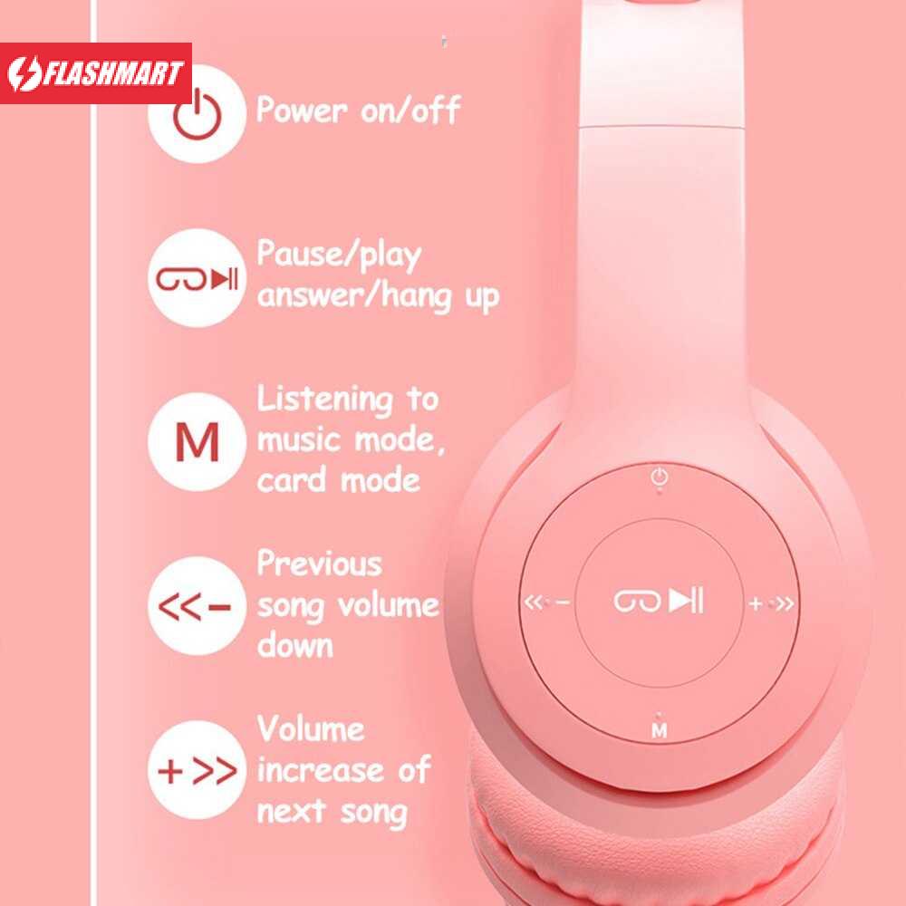 Flashmart Fuloophi Bluetooth Headset Headphone Telinga Kucing Cute Cat Ear - P47M