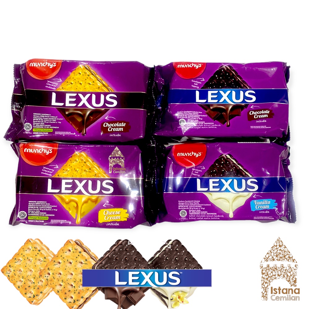 Munchy's LEXUS Biskuit Krekers Sandwich Chocolate / Cheese / Vanilla Cream Malaysia 95 Gram