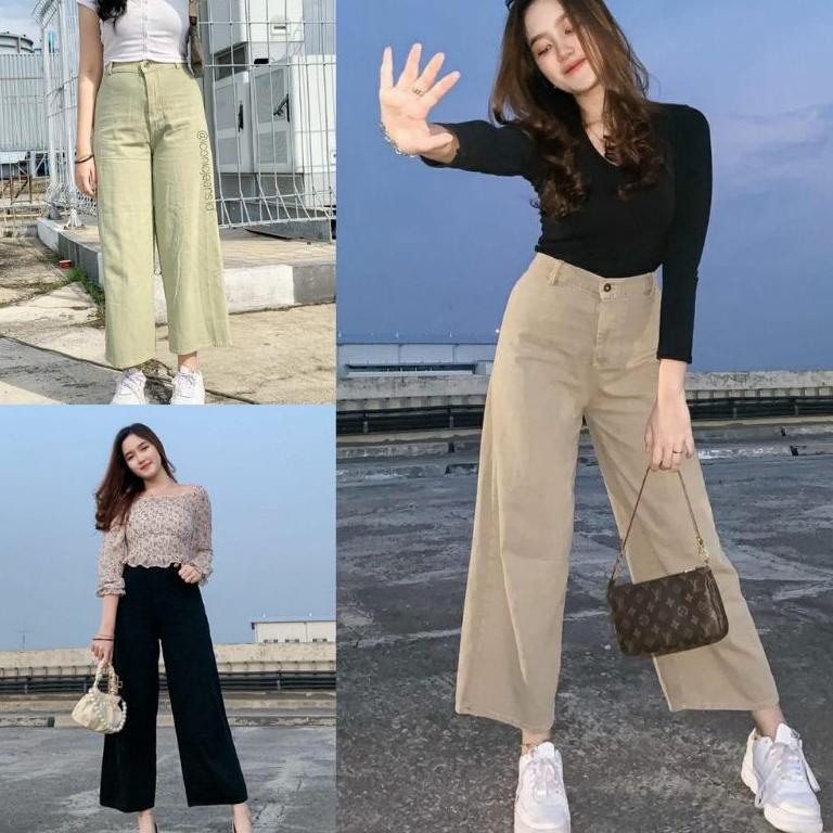 STOK TERBATAS Celana Kulot Wanita Jeans Warna Kulot Lilac Putih Army Coklat Khaki Jins Masakini