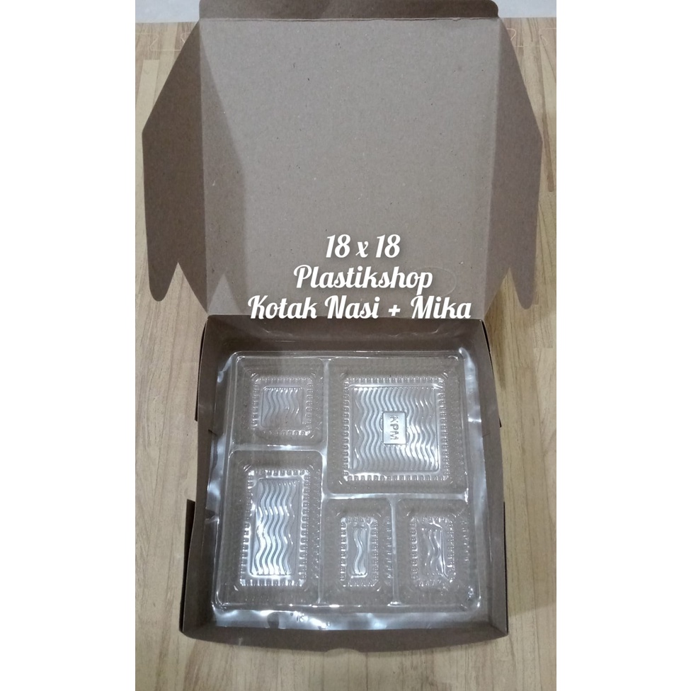 box / kotak nasi + mika  ukuran 18x18 20x20 isi 20pcs / box kraft / dus kemasan 18x18 20x20 coklat isi 20pcs