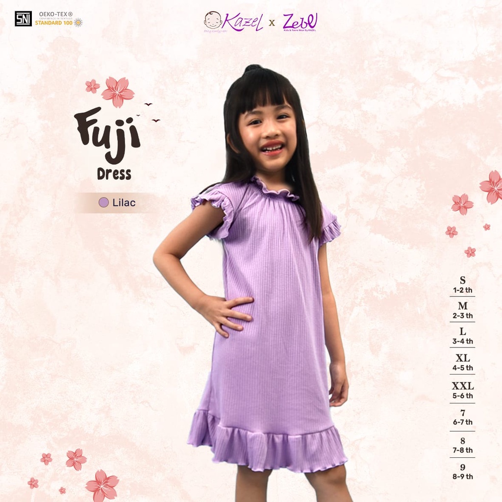 Kazel Fuji Dress 1-9 Tahun Zebe Dress Rib Ruffle Anak Permepuan CBKS