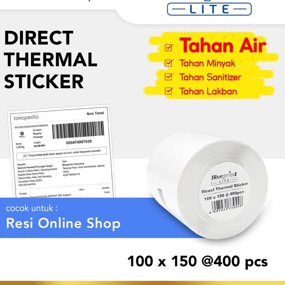 

Penawaran Terbaik Direct Thermal Sticker 100 x 150 , Stiker Label Resi BLUEPRINT Lite 100x150 mm Isi 400pcs