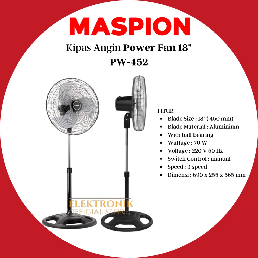 MASPION KIPAS ANGIN BERDIRI POWER FAN PW 452 18"/PW452/PW-452/18 INCH/18INCH/100%  ORIGINAL/GARANSI