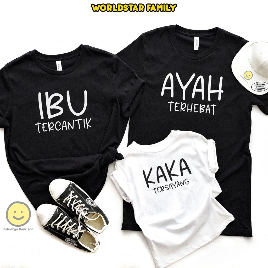 WSF Baju Couple Keluarga Ibu Tercantik Ayah Terhebat Kaka Tersayang Kaos Family Set Seragam Foto Kel