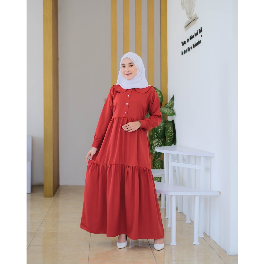 ALLINA Baju Gamis Polos Wanita Dress Muslim M02 Warna MAROON