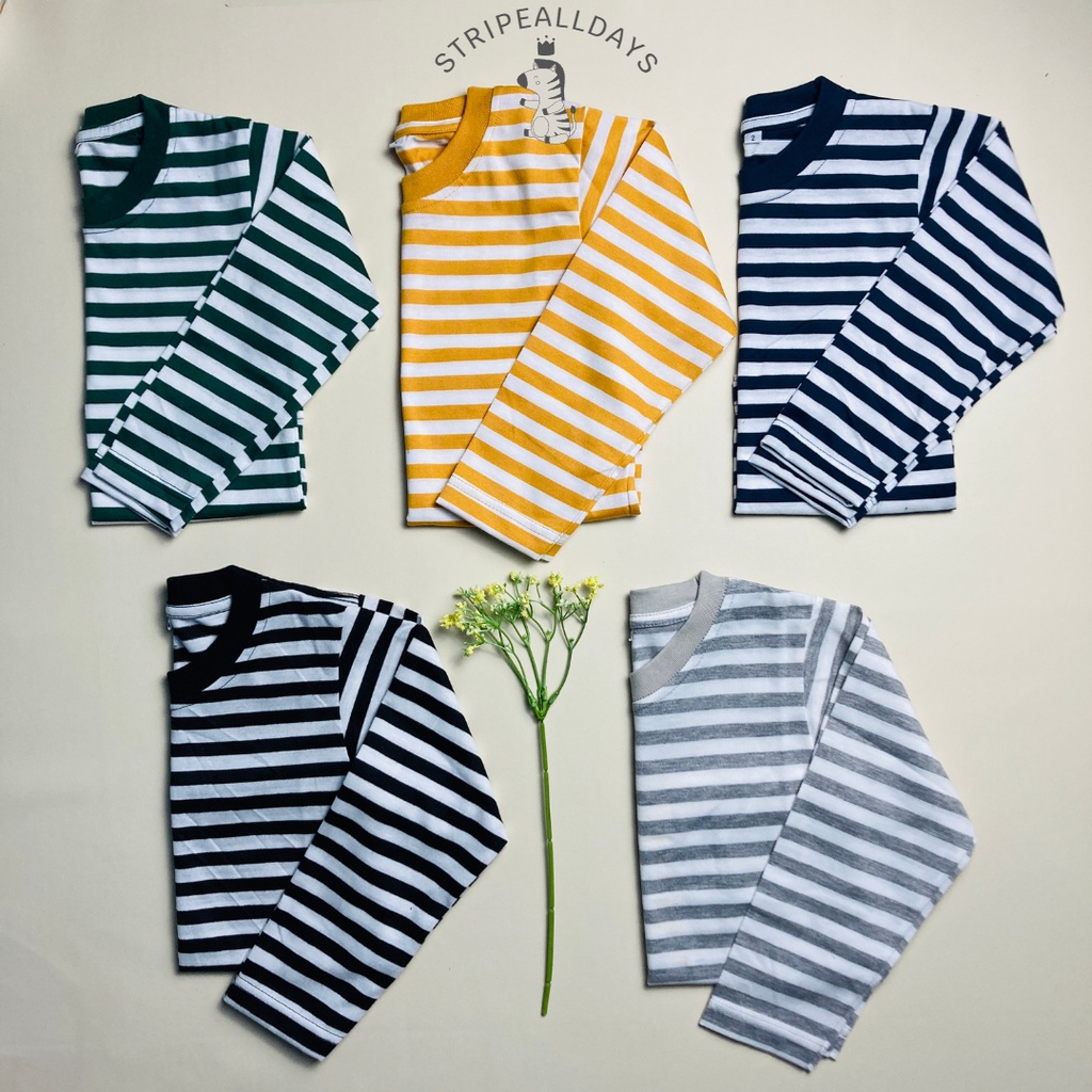 12.12 stripealldays - Kaos Anak Stripe Medium Light V1 Series atasan baju bayi laki laki2 cowok cewek perempuan unisex lengan panjang strip setrip striped salur garis belang blaster couple XS S M L XL  / 0 bulan 1 2 3 4 5 6 7 8 tahun katun cotton cvc 24s