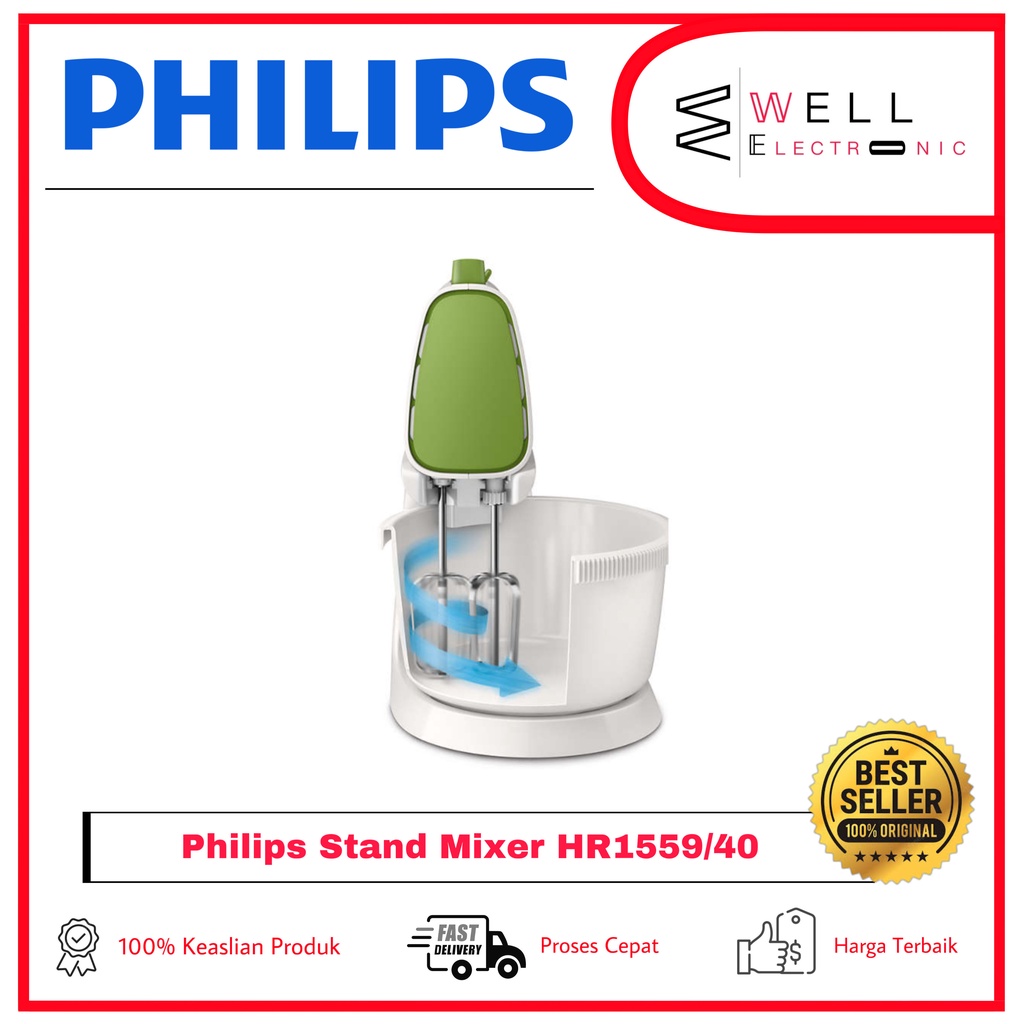 PHILIPS HR1559/40 GREEN MIXER COM HR 1559 HIJAU STAND MIXER - GARANSI RESMI 2TAHUN