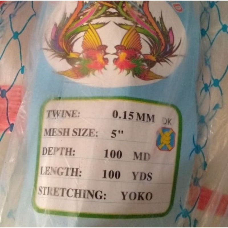 jaring burung ikan 5 inchi senar 015 100x100 =12.5m x90m