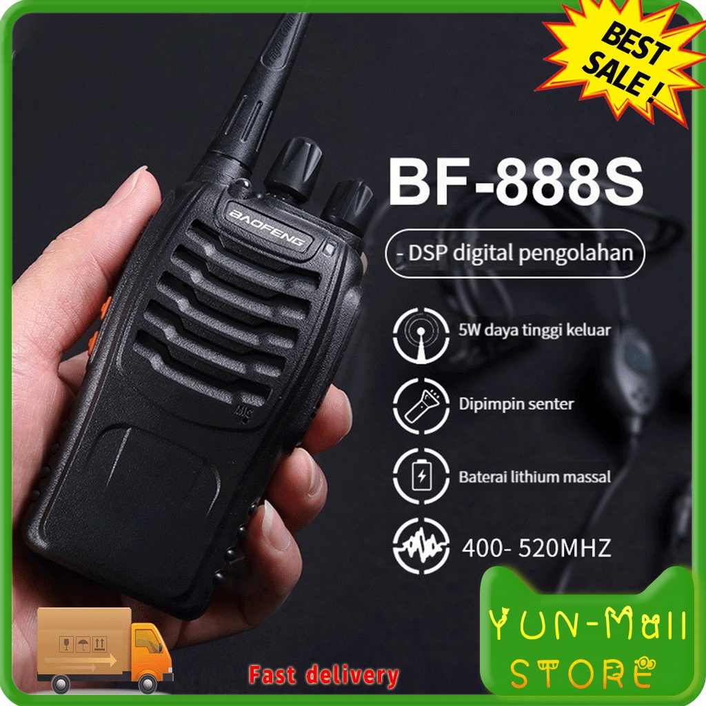 YUN Mall Walkie Talkie HT Handy Talky Talkie ORI BF 888S 2 Way Radio Walkie Talkies Set Recharge With Earpieces Jarak