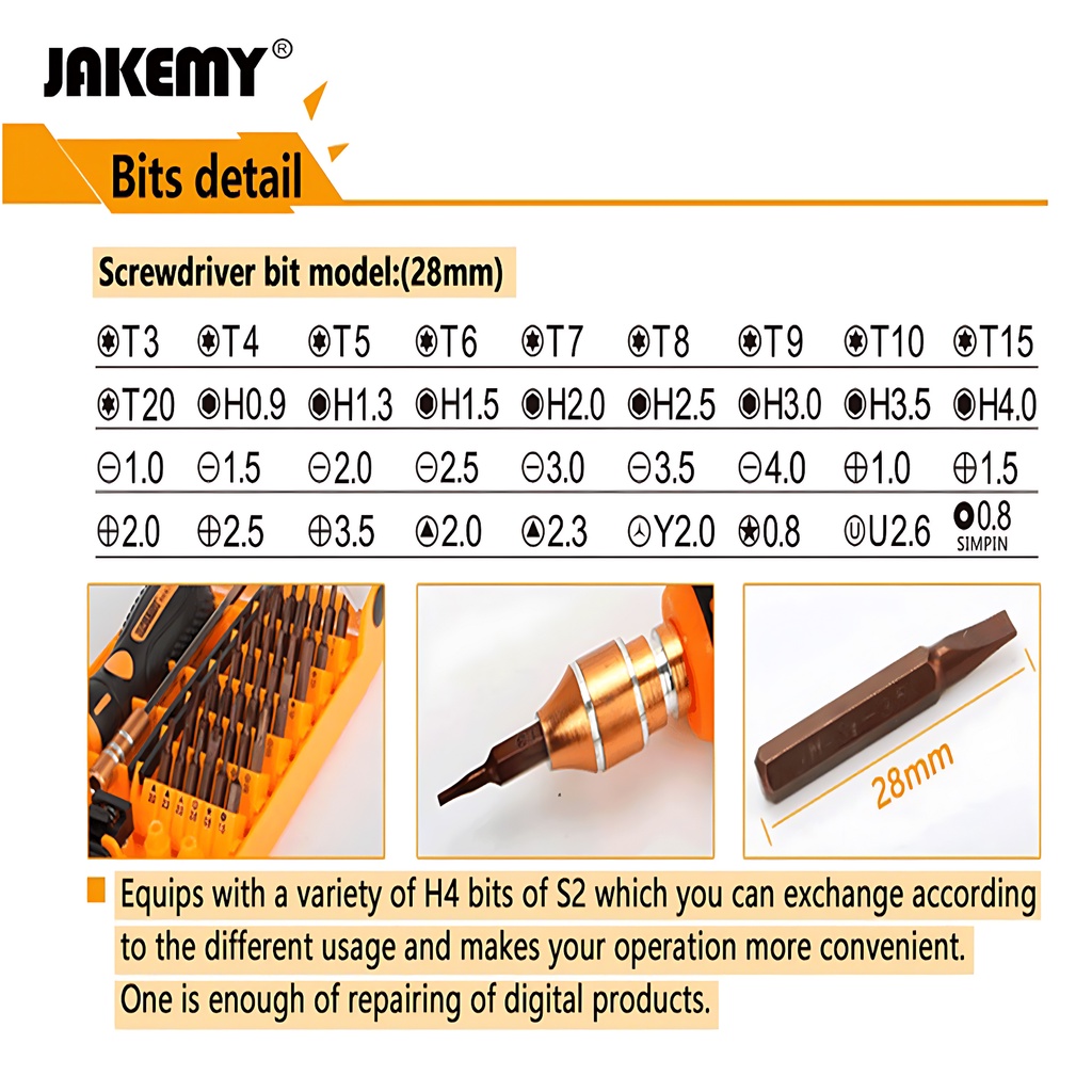 Jakemy 38in1 Obeng Set Hp Torx Phillips Hex Screwdriver Toolset Original JM-8106