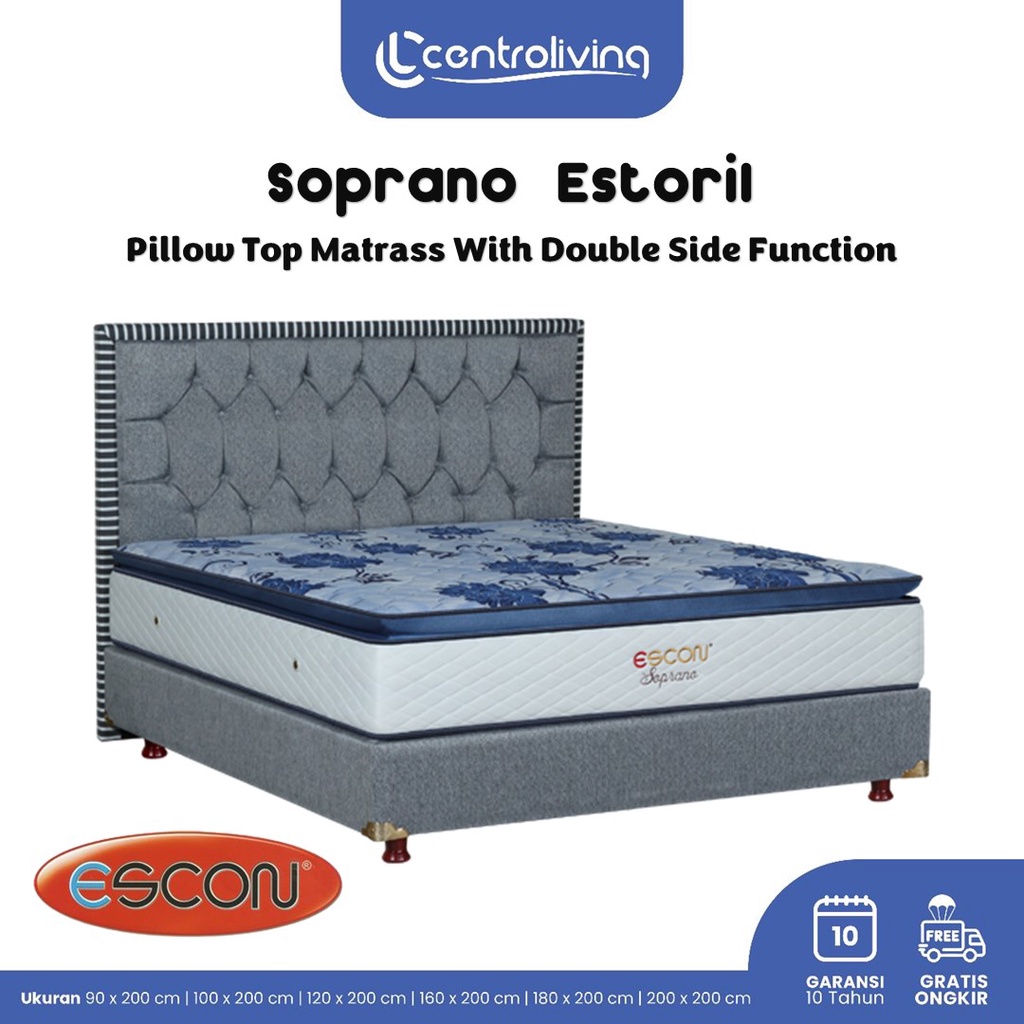 Kasur Springbed ESCON Type Soprano Estoril Single PillowTop  -  Fullset -  Promo Berkualitas Terbaik