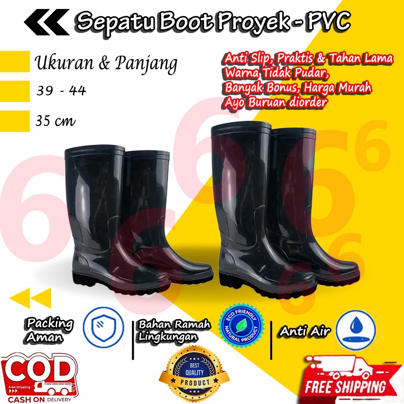 SEPATU BOOT PRIA WANITA KARET JEEP HITAM KERJA PROYEK ANTI AIR BAHAN PVC BOOTS MURAH