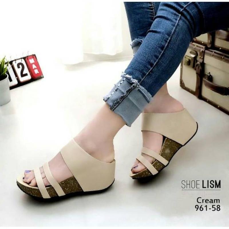 Sandal Cod Wejes Import Branded Cewek Elegan Wedges Ibu-Ibu Weges Natal Hak Tinggi Dewasa Casual Wan