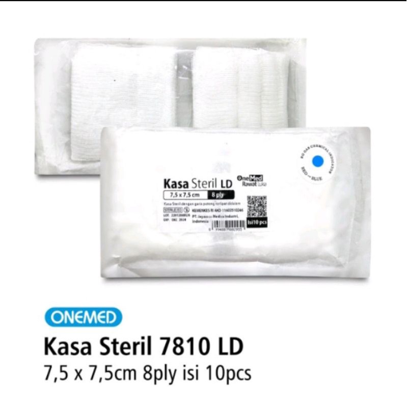kasa steril 7810LD onemed 7,5 x 7,5 cm isi 10 lembar, perban steril onemed, kassa steril onemed 8 pl