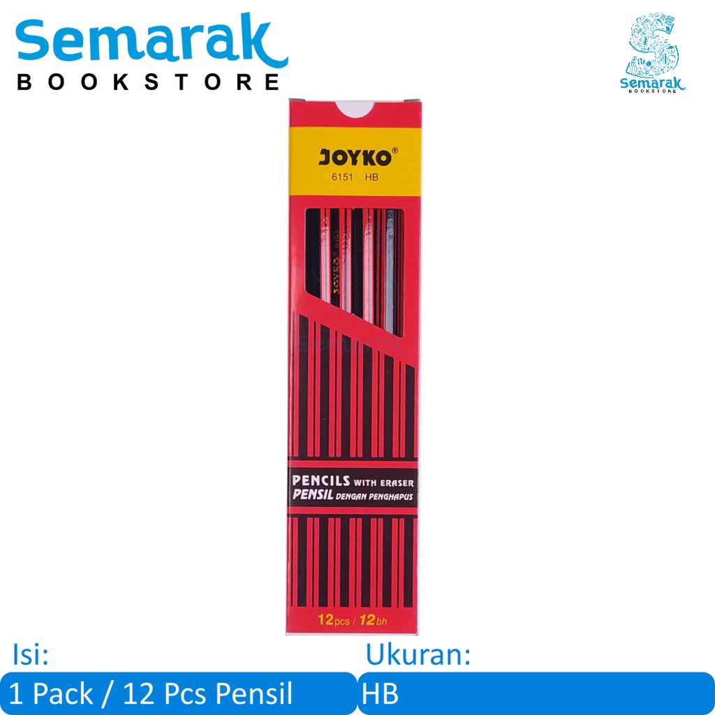

Joyko 6151 Pencil With Eraser Pensil dengan penghapus HB [1 Pack / 12 Pcs]
