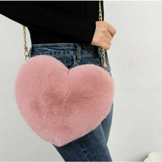 AMORE Slingbag Bulu Heart Lembut Tas Wanita Love Remaja Cute Korean Sling Bag Hati Style By Chikoisme NR