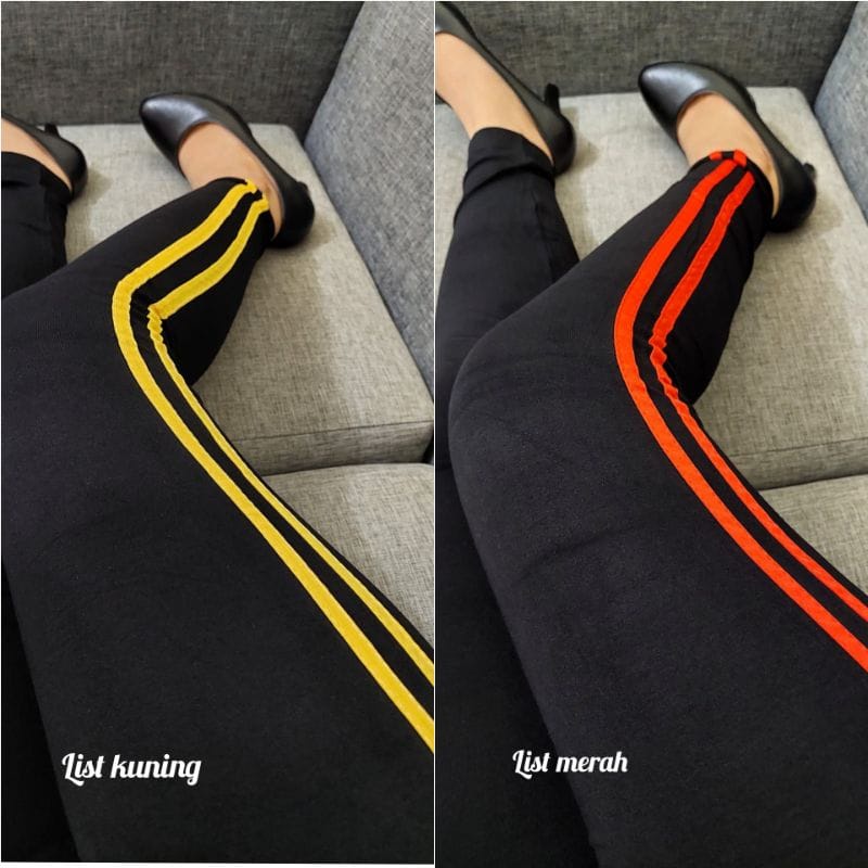 Legging Strip 2 Putih bahan premium / Legging Stripe Sport / Celana Senam Wanita