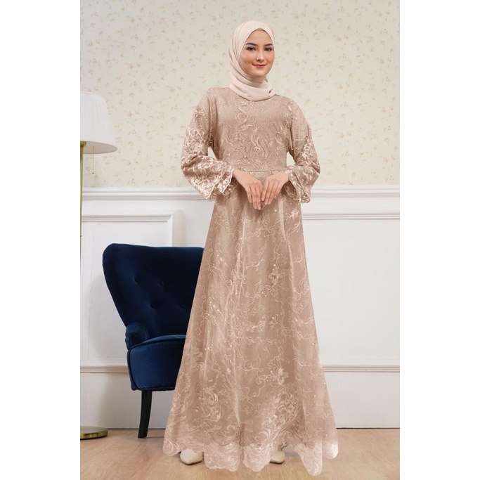 Gamis Kiara Pesta Mewah Elegant Baju Kondangaan Brukat Maxi Gamis Brokat