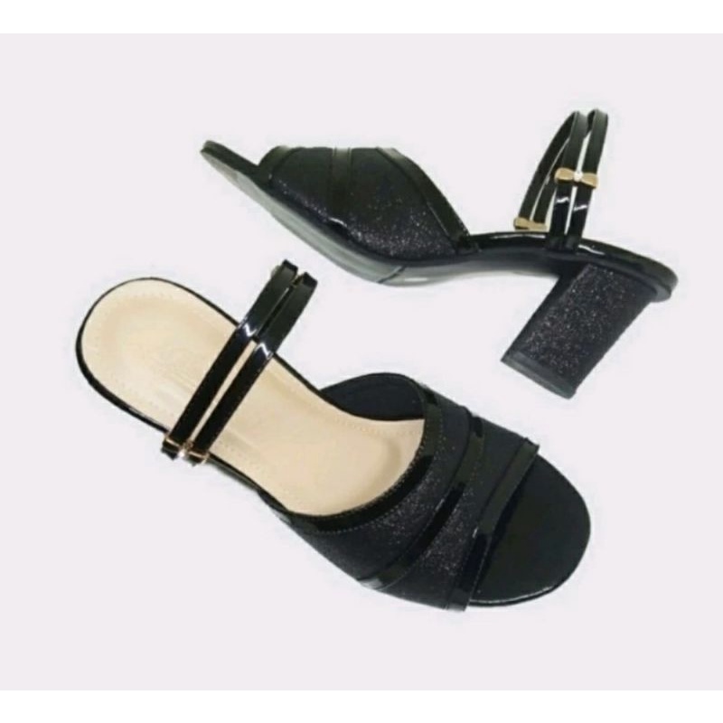 Sepatu Wedges Wanita KULIT JUMBO 40-41-42-43-44-45 Wedges Pesta Premium Megan-701Black Ukuran Besar Glamore, 44