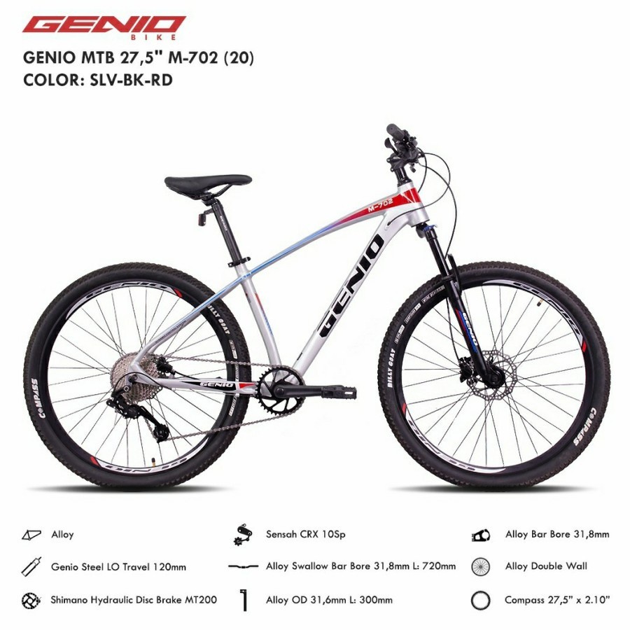 Sepeda MTB 27.5 inch Genio M702 hydraulic sensah CRX 10s