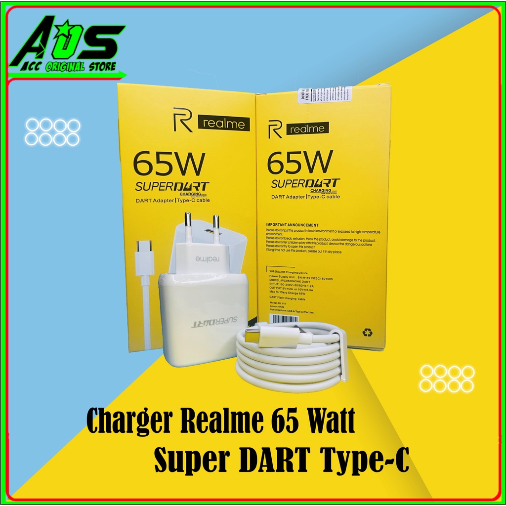 Charger Realme 7 Pro Super Dart 65 Watt Original 100% USB Type C