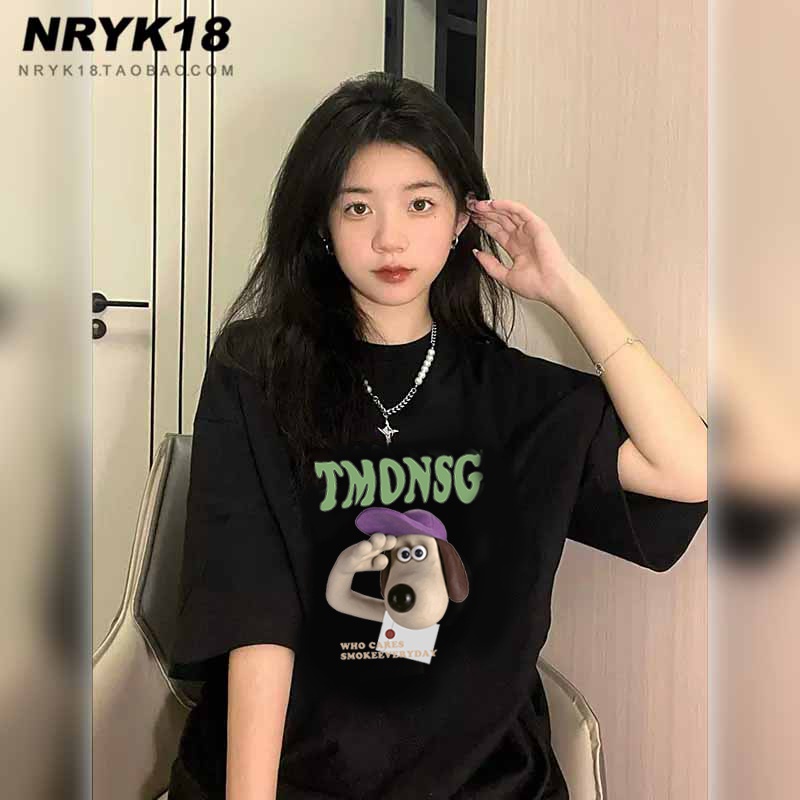 100% cotton baju kaos wanita lengan pendek oversize korean style cartoon motif printed t-shirt import kaos putih