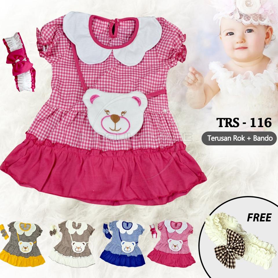 "TJK.7Fe23ᵛ" Dress Bayi Motif Animal Lucu (0-9 bulan) Bonus Bandana Baju Bayi Perempuan TRS-116
