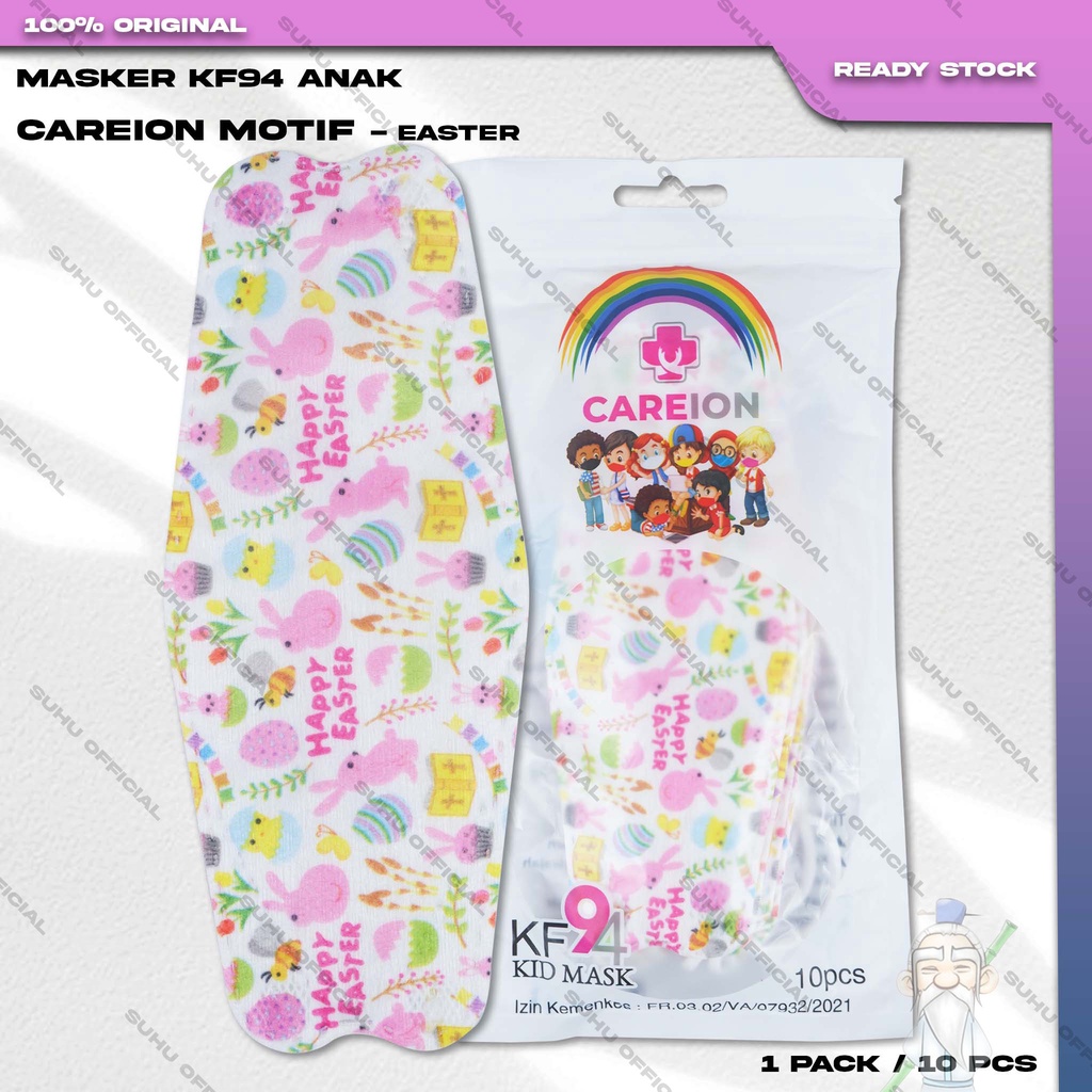 Masker Anak KF94 CAREION 4Ply Isi 10Pcs Motif Kartun Easter Kelinci Lucu Korea Earloop Surgical Mask Kemenkes