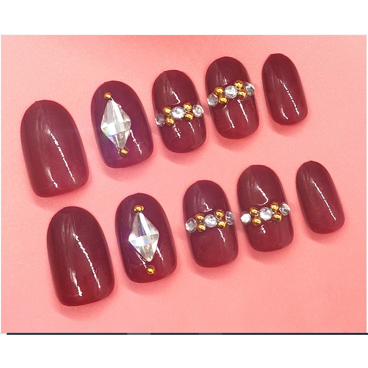 Nailart - 24 pcs kuku palsu merah merona bergaya elegant