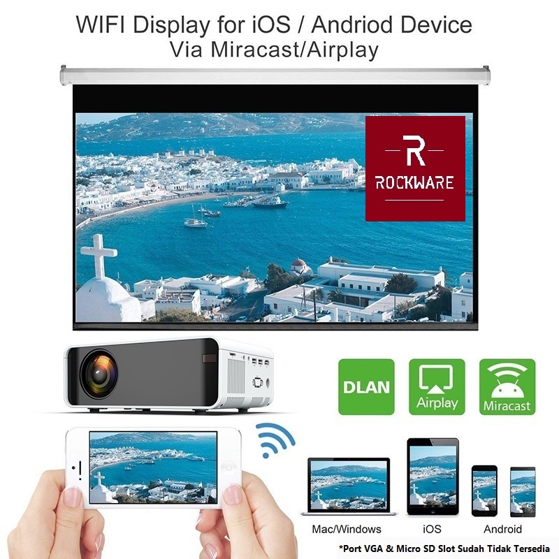 ROCKWARE W80 - Smart Android Projector 3000 Lumens - 1080P Support