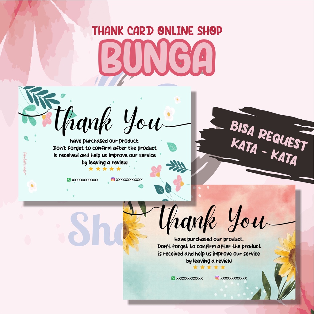 Kartu Ucapan Online Shop BUNGA / Kartu Ucapan / Kartu Online Shop / Olshop Card