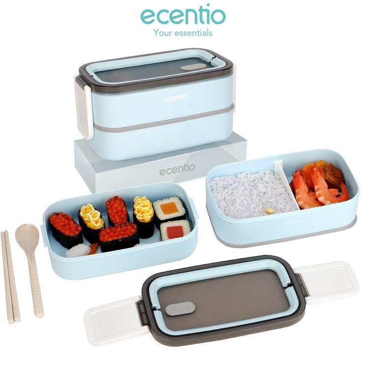 HARGA TERMURAAH ecentio Lunch Box kotak Makan Biru 1600ml pobel Double-Layers Tahan bocor tempat mak
