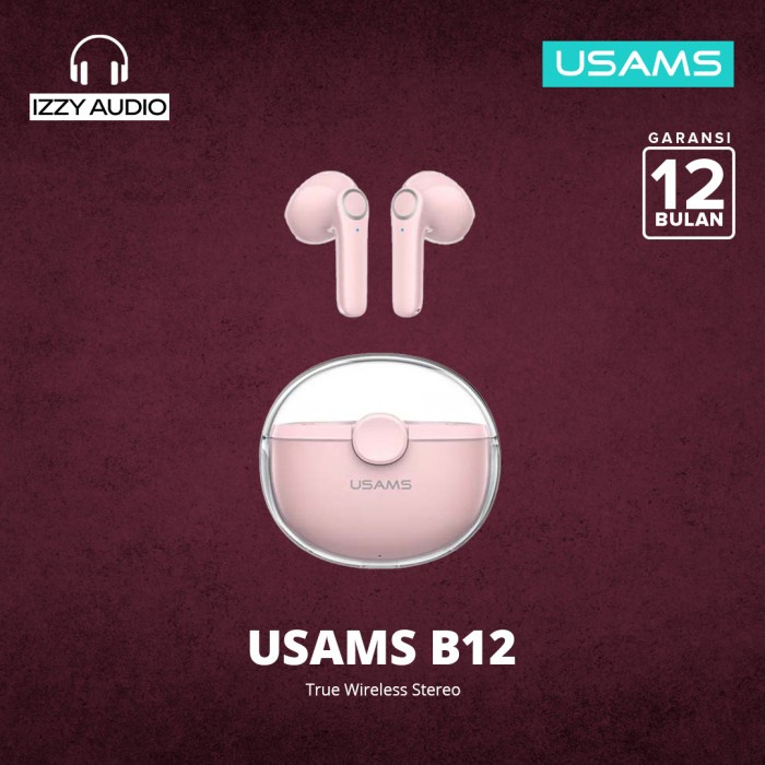 USAMS Original True Wireless Bluetooth Earphone TWS BU12 Stereo earphones Bass headset Sport gaming headphone type c macaron - Pink