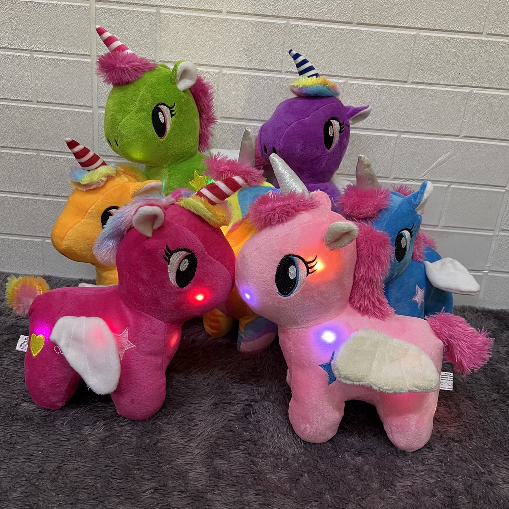 Boneka Unicorn Warna Warni Little Pony LED Kuda Poni Bersayap TERBARU Ukuran 35cm Berlabel SNI