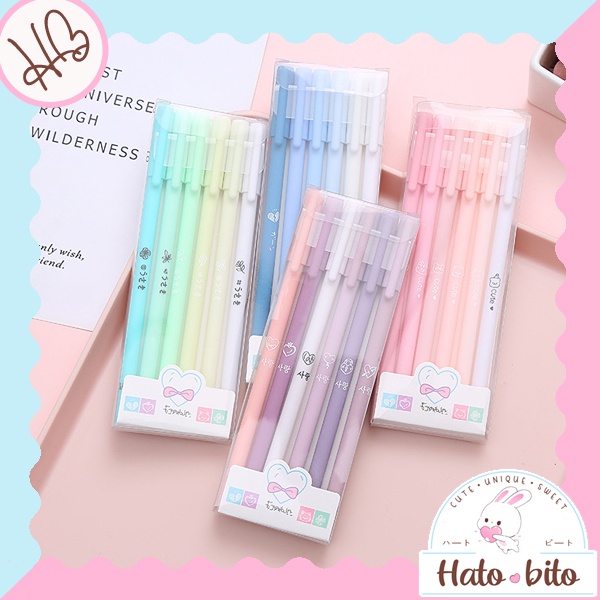 

1 set 6 pcs pulpen gel warna pastel morandi color lucu cute kawai estetik tinta gel hitam HB1387