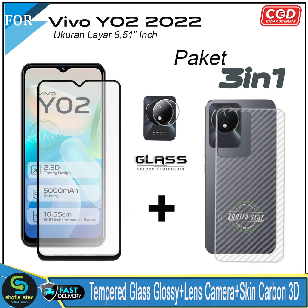 Promo 3in1 Tempered Glass Privacy Spy Vivo Y02 2022 Y02t 2023 Anti Gores Anti Spy Full Layar