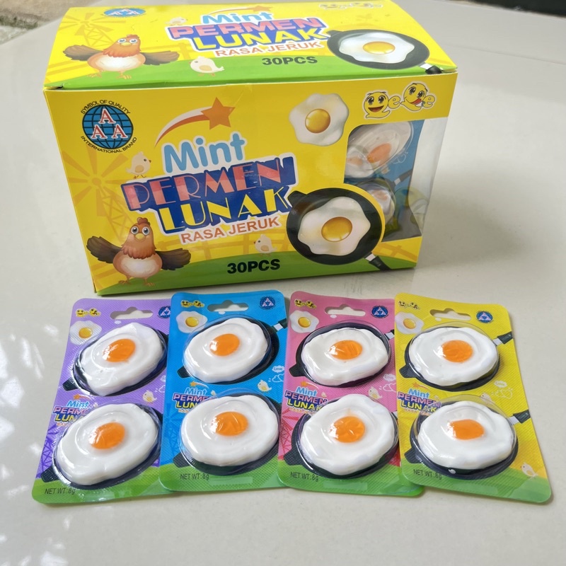 

Permen Lunak telur Ceplok/ jelly mata sapi isi 10pcs / Mint Permen Lunak Rasa Jeruk Bentuk Telur Ceplok isi 10pcs