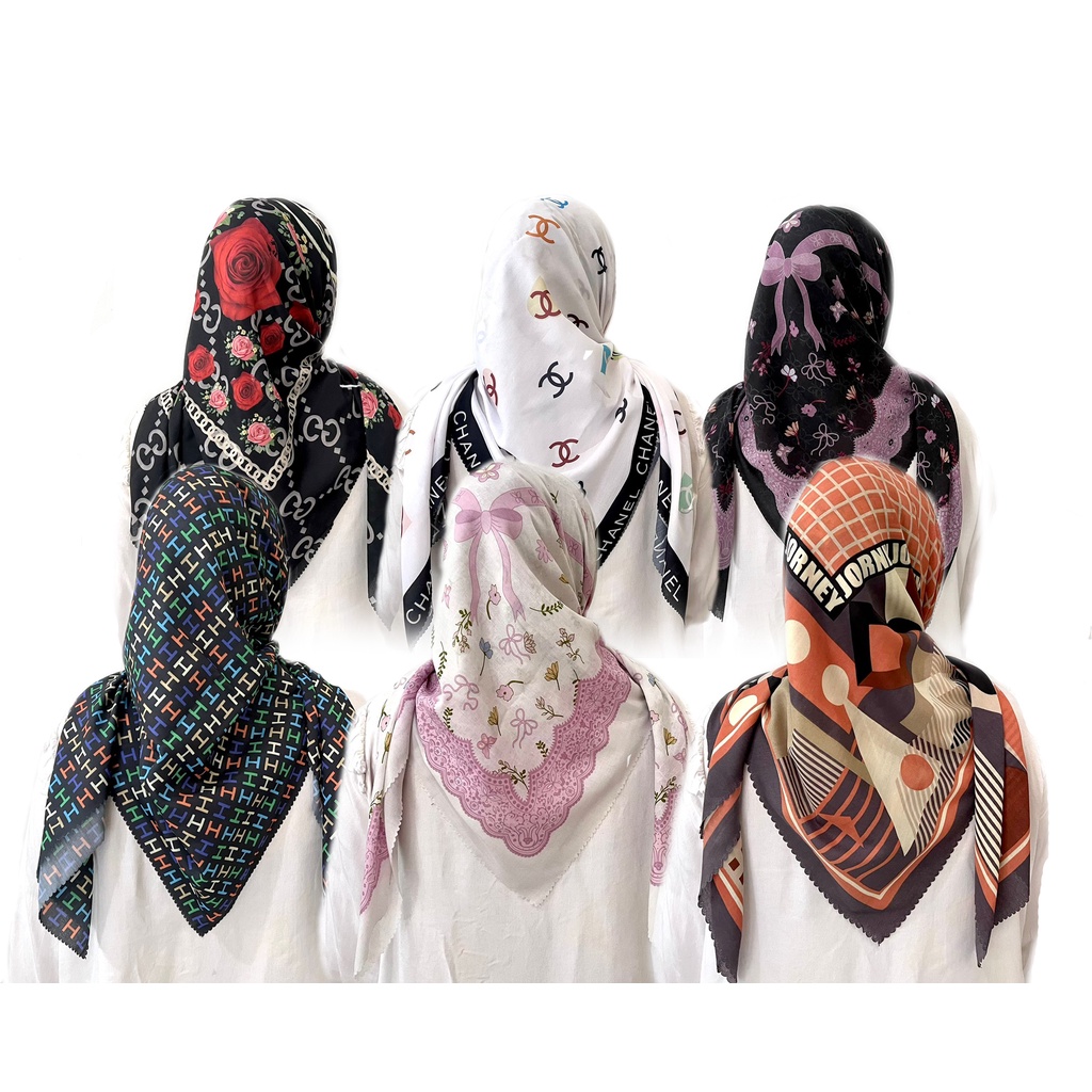 JILBAB SEGIEMPAT MERAH PUTIH BENDERA KEYZ SCARVES VOAL MOTIF BANI JURNEY ABTRAX BUNGA ANGKREK