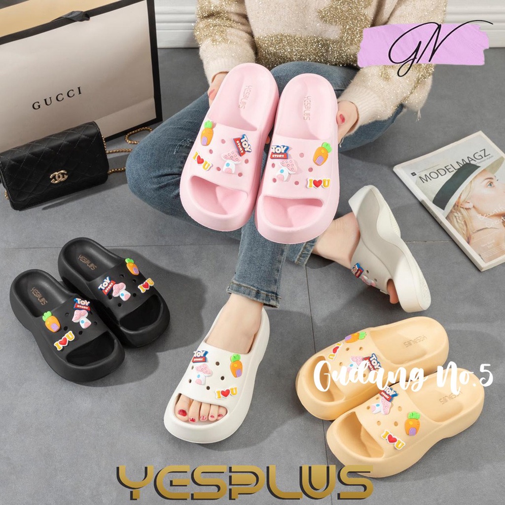 GN-7002-A9 Sandal Balance Selop EVA Rubber Wedges Tebal Import Dengan Jibbitz