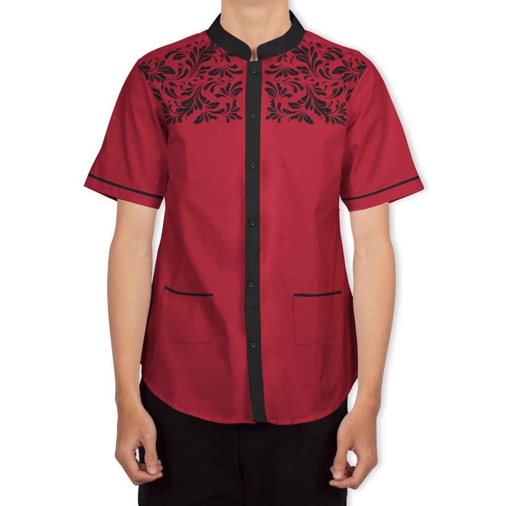 FortKlass LORENZO Kemeja Koko Pria Lengan Pendek Baju Muslim Pria Baju Koko Sablon Motif Kemeja Tang