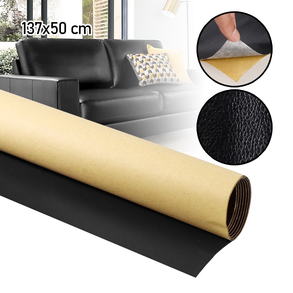 GV8 Qjh Kulit Sintetis Tambal Sofa Self Adhesive Patches Sticker 137x50cm Rx278 Black Or-i