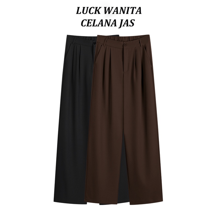 Celana Jas Wanita Highwaist Straight Loose Celana Panjang Wantia Korea