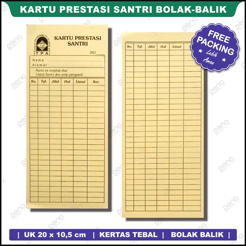 Kartu Prestasi Santri Iqro' TPA Kertas BC Indah Lebih Tebal