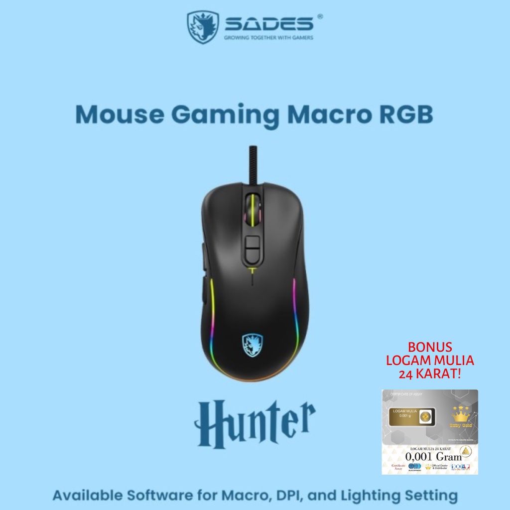 Sades Mouse Gaming Macro RGB Hunter S9