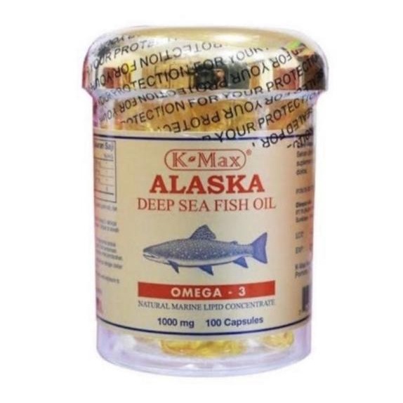 K-Max Alaska Omega 3 Deep Sea Fish Oil/vitamin Alaska tutup Emas kuning - Botol Isi 100 Kapsul