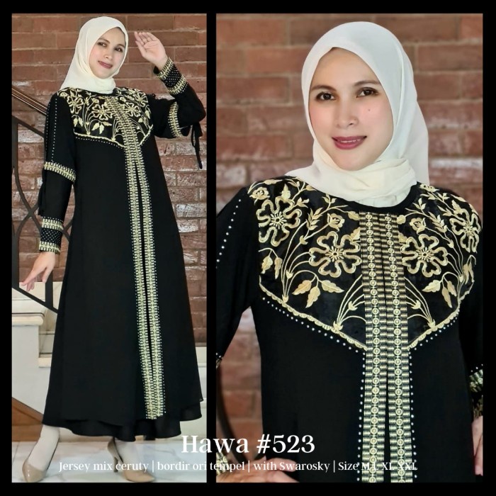 Gamis Gamis Abaya Turkey hawa #523 Jersy mix Ceruty Import Premium Terbaru - Hitam, M(V5A9) Gamis Ab