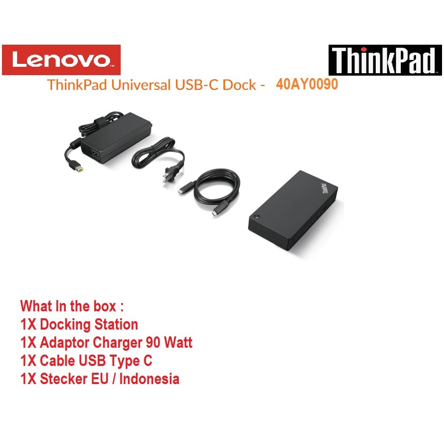 Docking Station Thinkpad 40AY (Gen 2 ) Type C Thunderbolt 3 with Charger 90 Watt Original