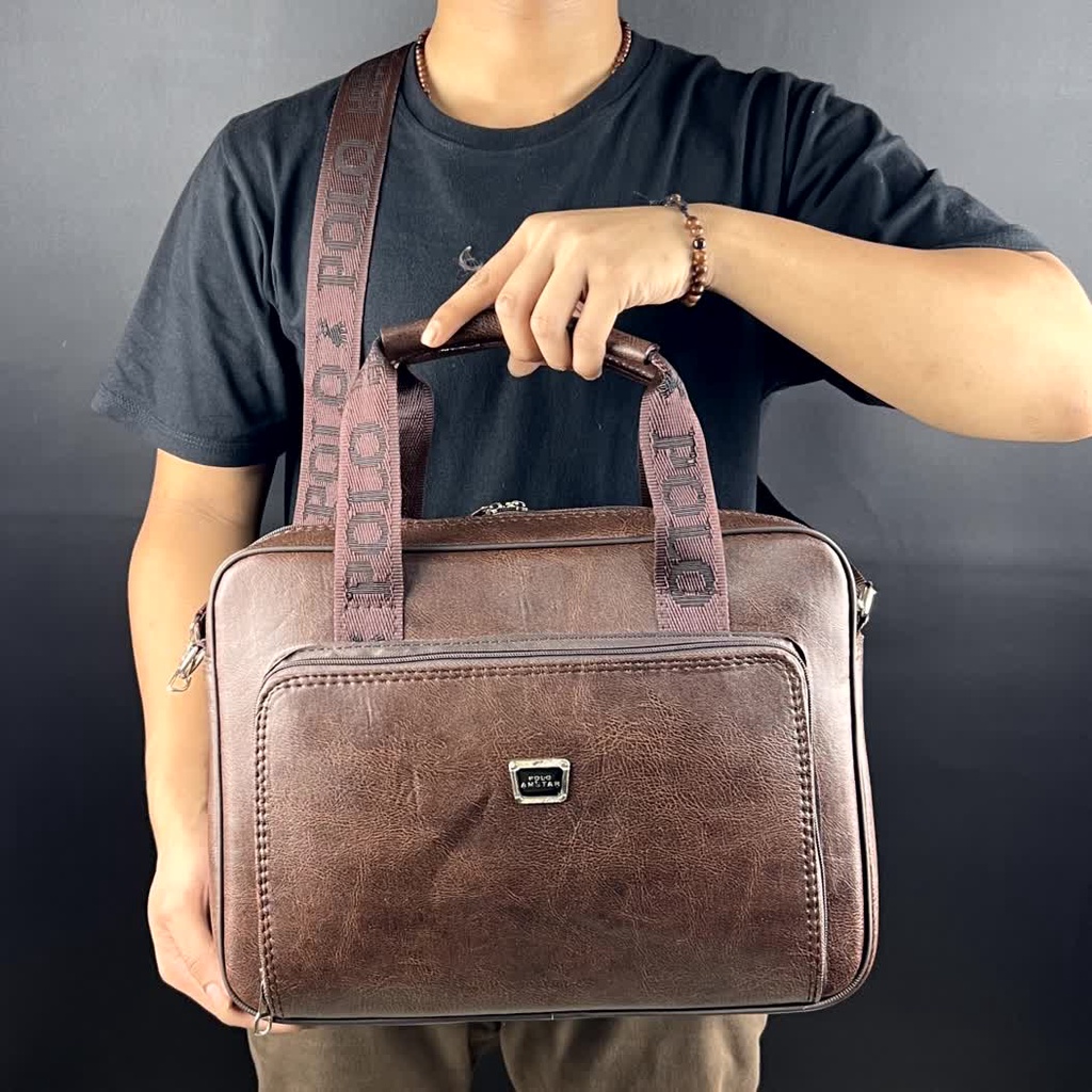 POLO AMSTAR -Tas Selempang Laptop 14&quot; Inch Bahan kulit PU Leather Tas Kantor Tas Jinjing