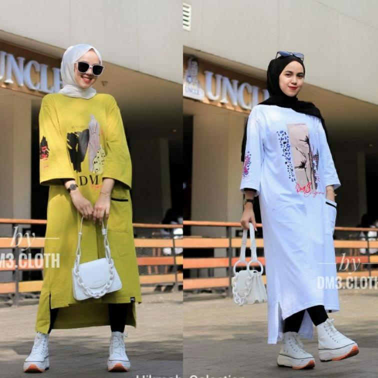 STOK TERBATAS hamidah Long tunik kaos tebal import oversize wanita long tunik kaos premium jumbo jum