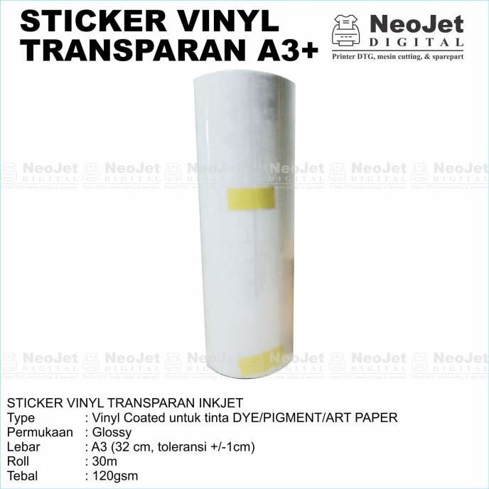 

Sticker Stiker Vinyl Inkjet Transparant Bening Gloss A3 30 Meter Murah